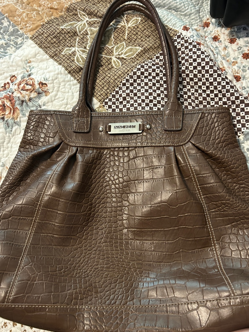Brown faux crocodile print Nine West Tote Bag
